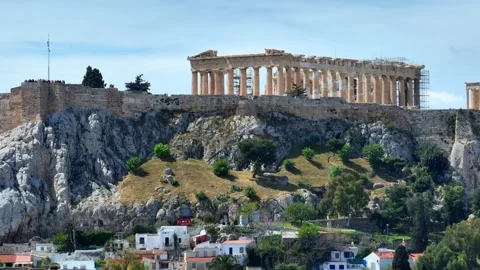 Athens Acropolis and Plaka rooftops, Aerial view Stock Footage 307179738