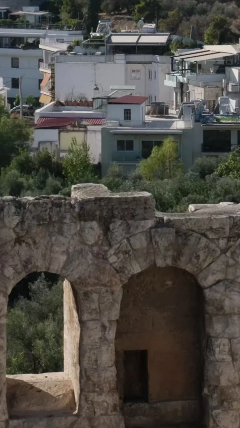 Athens with Acropolis hill on a hot summer day in Greece. Travel image of a Stock Footage 302076904