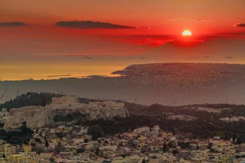 Athens and Acropolis 스톡 사진