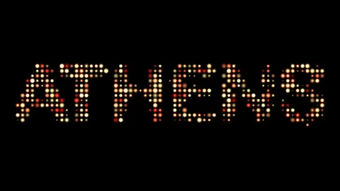 Athens City Name in Bright Dotty Lights on Black Background Stock Footage 301019442