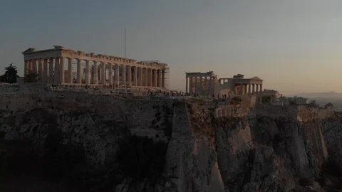 Athens City With People Visit Acropolis Parthenon Landmark Stock Footage