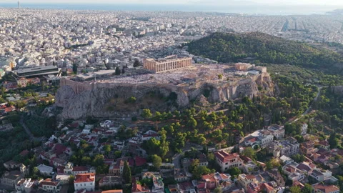 Athens cityscape flying around the Acropolis of Athens Stock Footage 345411552