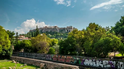 Athens. Clouds moving over the Acropolis hill. Stock Footage 56534414
