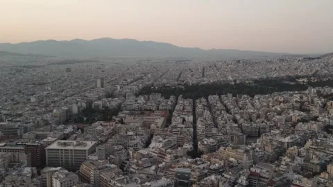 Athens dense city architecture and streets high angle aerial drone view Stock Footage 336498659