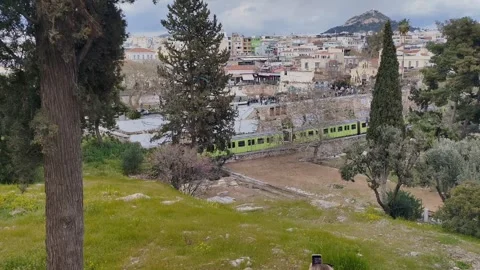 Athens, Greece, 03/28/2026: View from Hephaestus Temple, Metro passing Old Agora Stockbeeldmateriaal 333974920