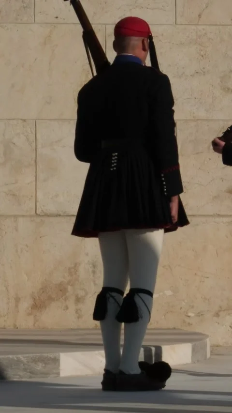 ATHENS, GREECE 04.02.2025 Front view of three Honor Evzones guard in front of Stock Footage 302081050
