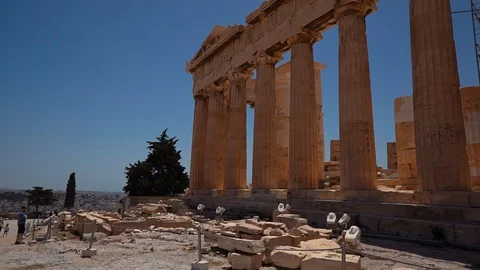 Athens. Greece. 2018. Hyperlapse Facade of ancient temple Parthenon in Acropolis Stock Footage 107789993