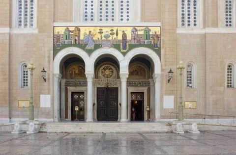 ATHENS, GREECE - AUGUST 13 2016: detail of the main entrance of the Annunciat Stock Photos