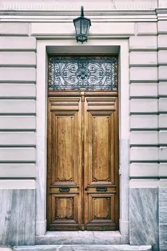 Athens Greece, elegant house solid wooden door Stock Photos