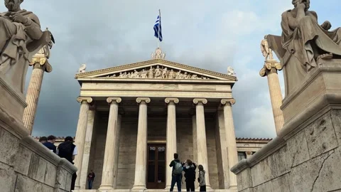 Athens, Greece - Mar 10, 2024: Landmark building of the Athens Academy of Sci Stock Footage 344919185