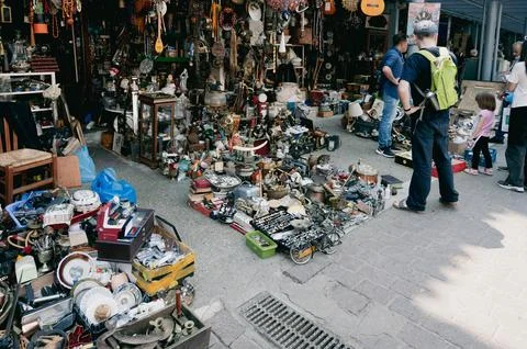 ATHENS, GREECE - MAY 14, 2022: The Monastiraki flea market is located in the  Stock Photos