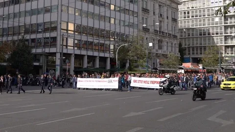 Athens, Greece - November 15, 2017: peaceful protest near the Sintagmatos Square Stock Footage 82451675