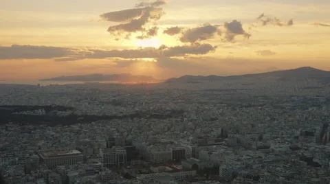 Athens Greece skyline sunset overview real time wide view Stock Footage 47489609