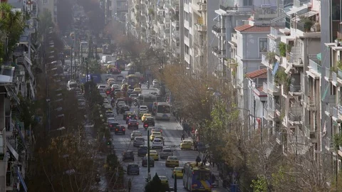 Athens Main Street Impression In Winter Video stock 87576807