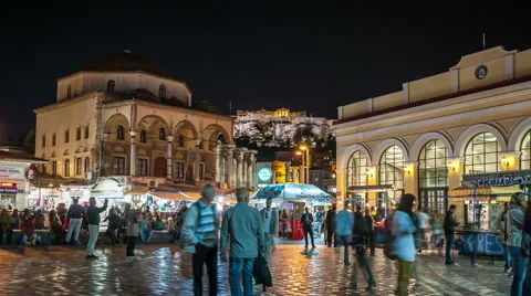 Athens - Monastiraki square with Acropolis in the background Stock Footage 56243749