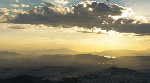 Athens panorama sunset timelapse with lightrays and tracking motion Stock Footage 49938399