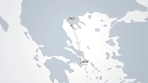 Athens to thessaloniki flight route map animation Stockbeeldmateriaal 339423053