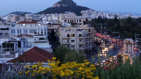 Athens view in the evening Stock Footage 92999114
