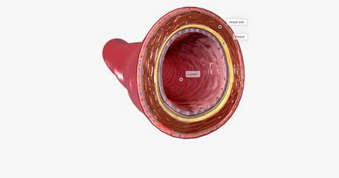 As atherosclerosis progresses, the cholesterol forms a plaque within the wa.. Stock Illustration