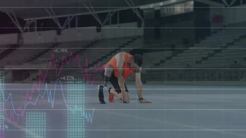 Athlete activating tech graphs crouching attempting sprint stalling kneeling as Stock Footage 316352231