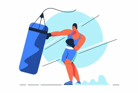 Athlete Boxer man is training hitting sandbag Stock Illustration