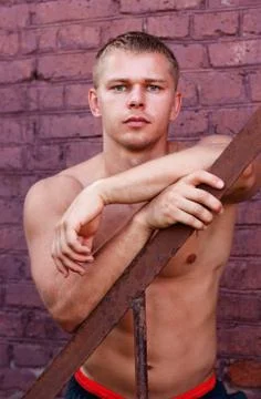 Athlete at a brick wall Stock Photos