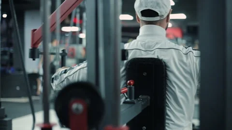 Athlete Chest Workout on Fly Machine Stock-Footage 145562737