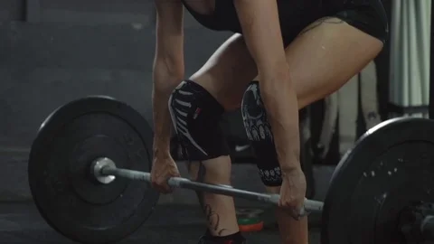 Athlete doing exercise with a barbell. power cleans front squats Video stock 117132620