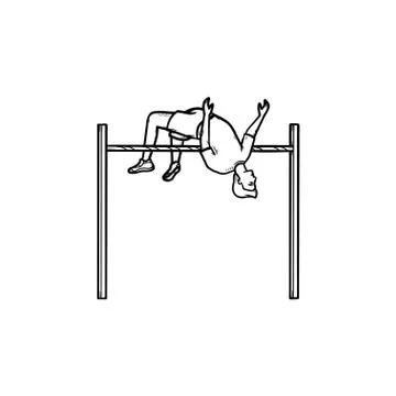 Athlete doing pole vault hand drawn outline doodle icon. Ilustración de archivo
