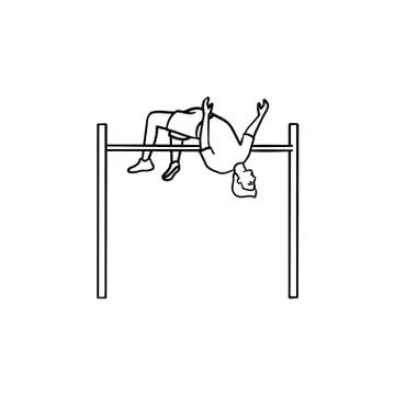 Athlete doing pole vault hand drawn outline doodle icon. Ilustración de archivo