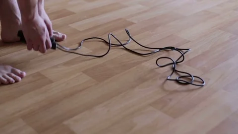 Athlete doing workout with a skipping rope Stock Footage 74614238