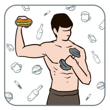 Athlete eats and trains Stock Illustration
