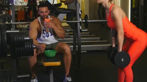 Athlete Eats in the Gym Stock Footage 75350773