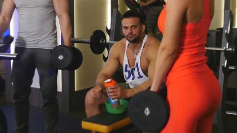 Athlete Eats in the Gym Stock Footage 75351090