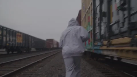 Athlete Jogs In Train Yard Stock Footage 270325012