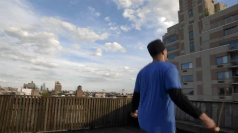 Athlete Jumping Rope Jumprope Exercise Fitness Wellness Health 4K Rooftop NYC 库存影片 42244070