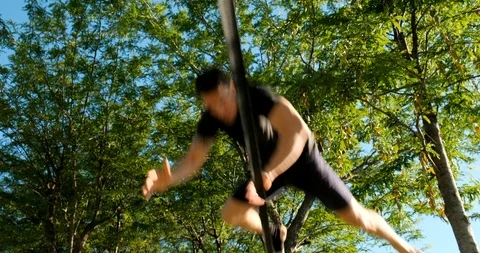 Athlete Jumping On Rope When Training For Sport On Slackline Stock Footage 111233272