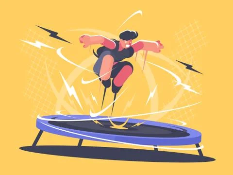 Athlete jumping on trampoline Stock Illustration