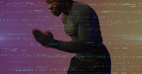 Athlete lifting hand to forehead activating tech glitch overlay for tracking 库存影片 310971543