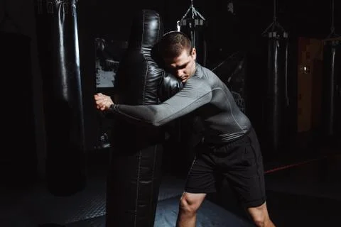 The athlete makes the throw of the dummy, the training of the wrestler, the g Stock Photos