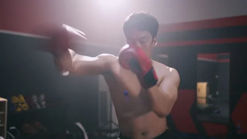 Athlete man Boxing workout training exercise in Fitness Gym Healthy Stock Footage 152514132