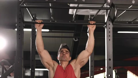 Athlete Man Strength Training Pull-up Exercise at gym. Stock Footage 201405496