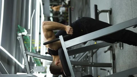 Athlete man training force push up and pull up exercise on bars in gym 스톡 동영상 201283521