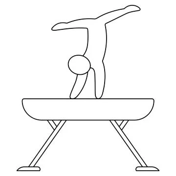 An athlete performs an exercise on a gymnastic balance beam. Stock Illustration