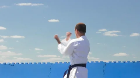 Athlete performs formal karate exercises... | Stock Video | Pond5