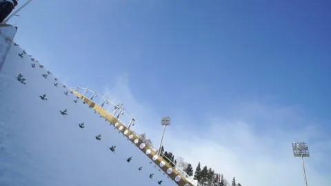 The athlete performs a ski jump Stock Footage 88082241