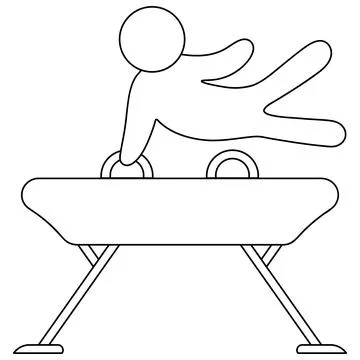 The athlete performs swing movements with his legs on a gymnastic horse. Stock Illustration