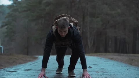 Athlete is preparing for the race. in slow motion Stock Footage 131093030