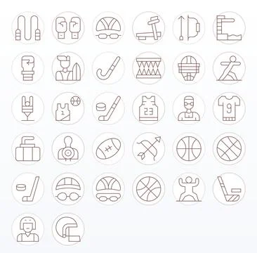 Athlete Professional Vector Set with 32 Thin Line Pixel Aligned 256x256 Icons Stock Illustration