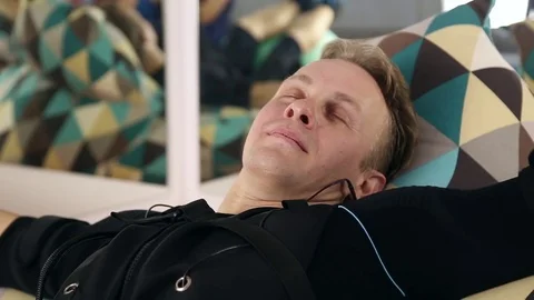 Athlete resting after ems training Stock Footage 70675687